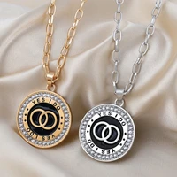 new fashion korean circle letters sweater chain necklace long pendant crystal necklaces accessories yes i do charm jewelry