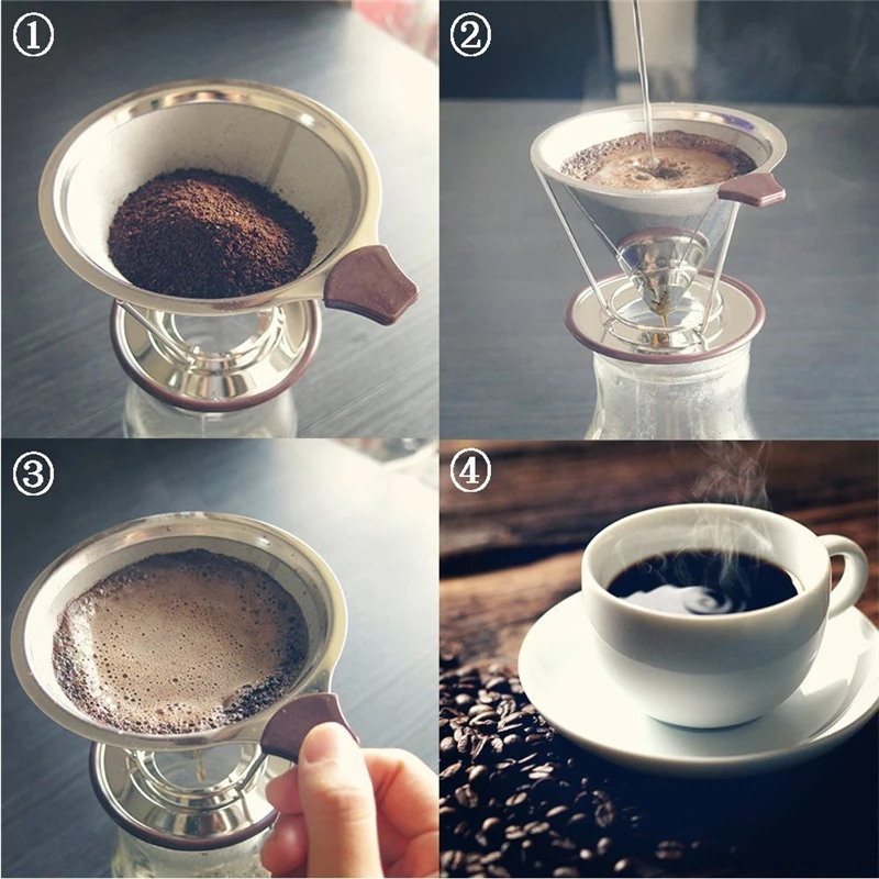 

Pour Over Coffee Filter Stainless Steel Cone Coffee Dripper Paperless Permanent Pour Over Coffee Maker Separate Stand