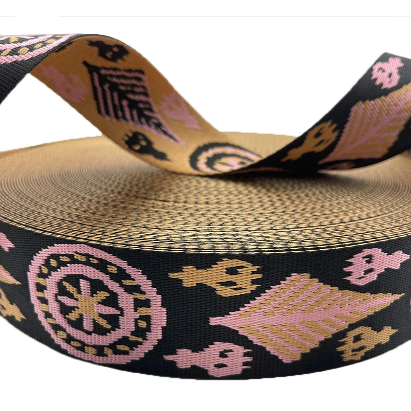 

50MM Leaf Jacquard Webbing Strap For Bag High Quality Nylon Tape Pink Colorful