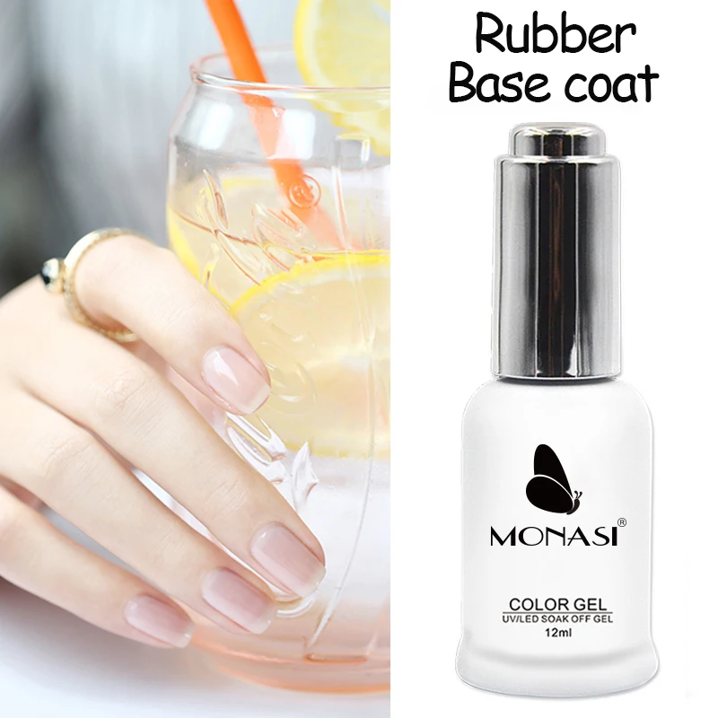 

12ml MONASI Glossy Top Gel Without a Sticky Layer ,Thicker Rubber Base Coat,Soak Off Long Time Shine Gel Polish