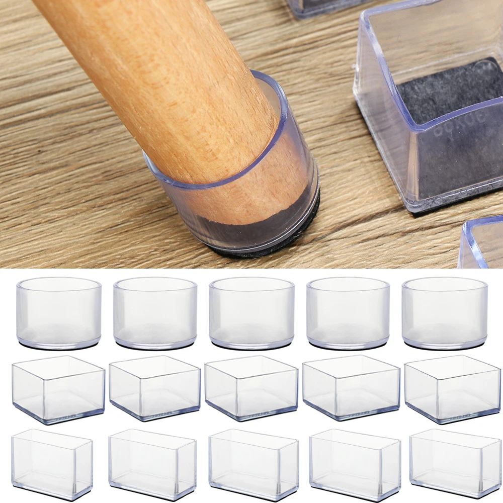 4 Pcs Round Bottom Table Chair Leg Caps Foot Cover PVC Transparent Non-slip Furniture Feet Silicone Floor Protector Pads Socks