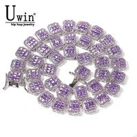 uwin 13mm baguette bracelet purple black blue stone paved bling pink square cz iced out link anklet hiphop jewelry for gift
