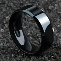 mens and womens black stainless steel rings double beveled titanium steel men jewelry simple 8mm glossy and exquisite beading