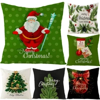 merry christmas home decor pillow cover pine branch wreath printed green cushion cover windowsill decoration pillowcase 45x45cm