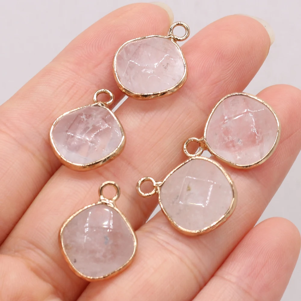 

Natural Semi-precious Stones Pendant Clear Quartz Circle Gilded Edge DIY for Jewelry Making Necklaces Accessories Gift