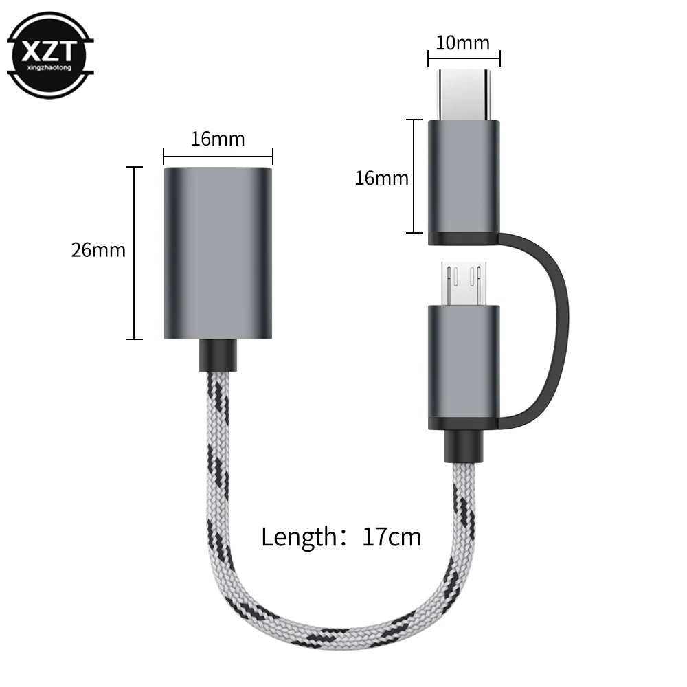 2 в 1 USB 3 0 OTG адаптер кабель для Samsung нейлоновая оплетка Micro Type C синхронизации