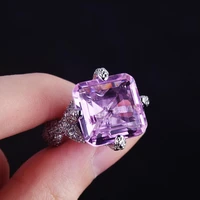 high end luxury banquet pink full diamond inlaid womens ring wedding opening adjustable ladies square ring gift jewelry