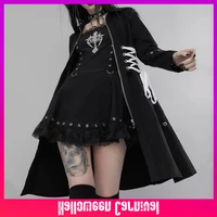 in stock halloween coats 2021 autumn winter gothic fashion womens trench coat zipper long sleeve jacket black goth clothes