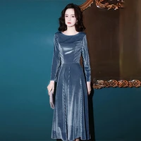 special occasion dresses vintage o neck full luxury haze blue ankle length a line satin fashion elegant women prom gown e1032