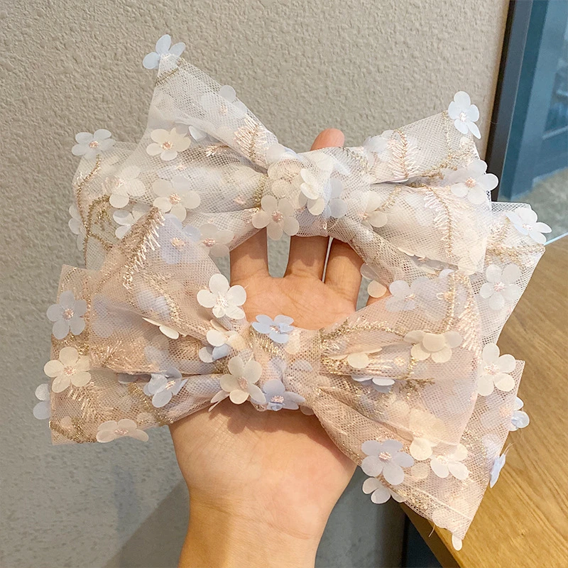 

New Sweet Organza Hairpin Floral Vintage Mesh Gauze Big Bow Hair Clip for Women Korea Style Fashion Hair Accessories Headwear