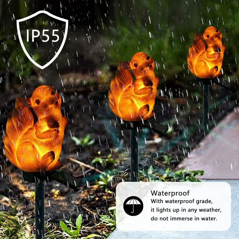 

Garden Solar Pathway Lights Outdoor Landscape Ground Lights Waterproof Solar Stake Lights Squirrel Decorative (2 Pc)