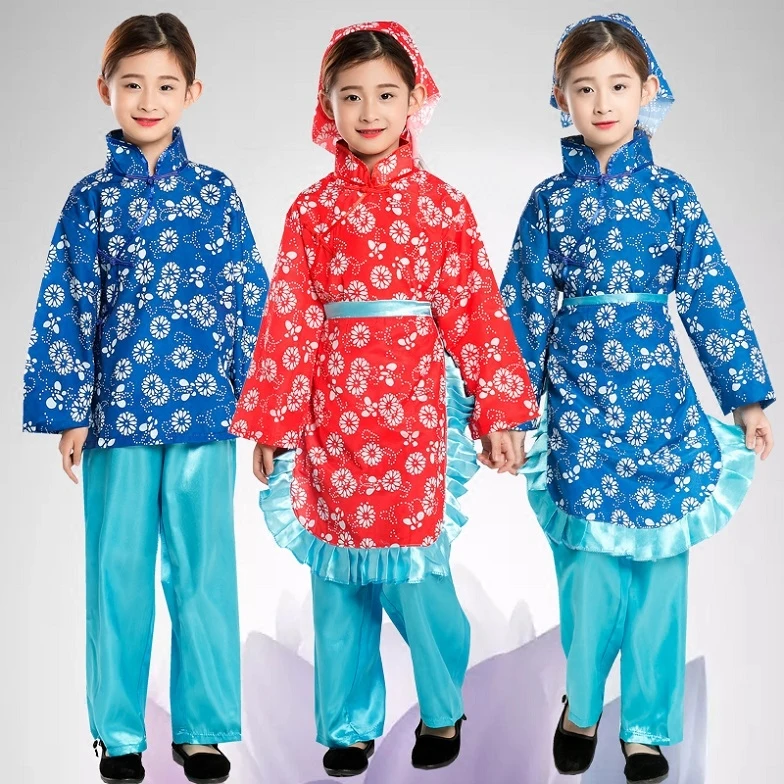 

New Style 2 Color Children Village Girl Dance Performance Costume Girls Hanfu Traditional Clothing Stage Performance