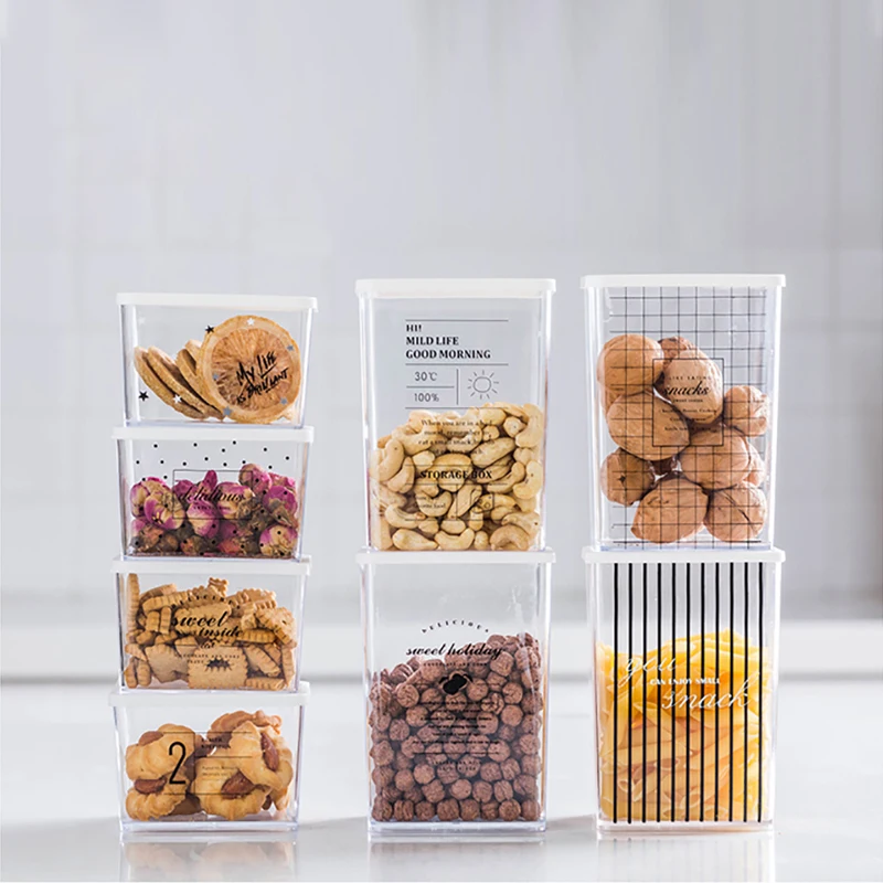 Штабелируемая пластиковая прозрачная банка для хранения пищи герметичная с