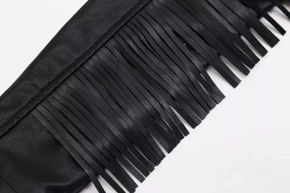 

Faux PU New Leather Jacket Coat Women Spring Autumn Long Sleeve Slim Tassel Streetwear Black Ladies Motor Biker Jacket Female