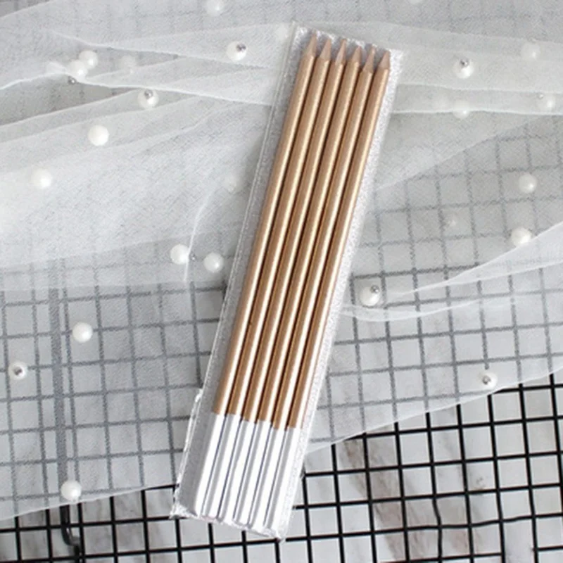 Золотая длинная свеча-карандаш для торта 6 шт. безопасное пламя детский день