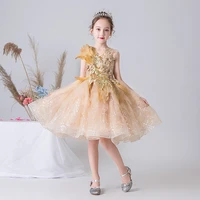 kids flower girl dresses for wedding party short champagne gold shining sequins girls formal princess dress pageant gowns