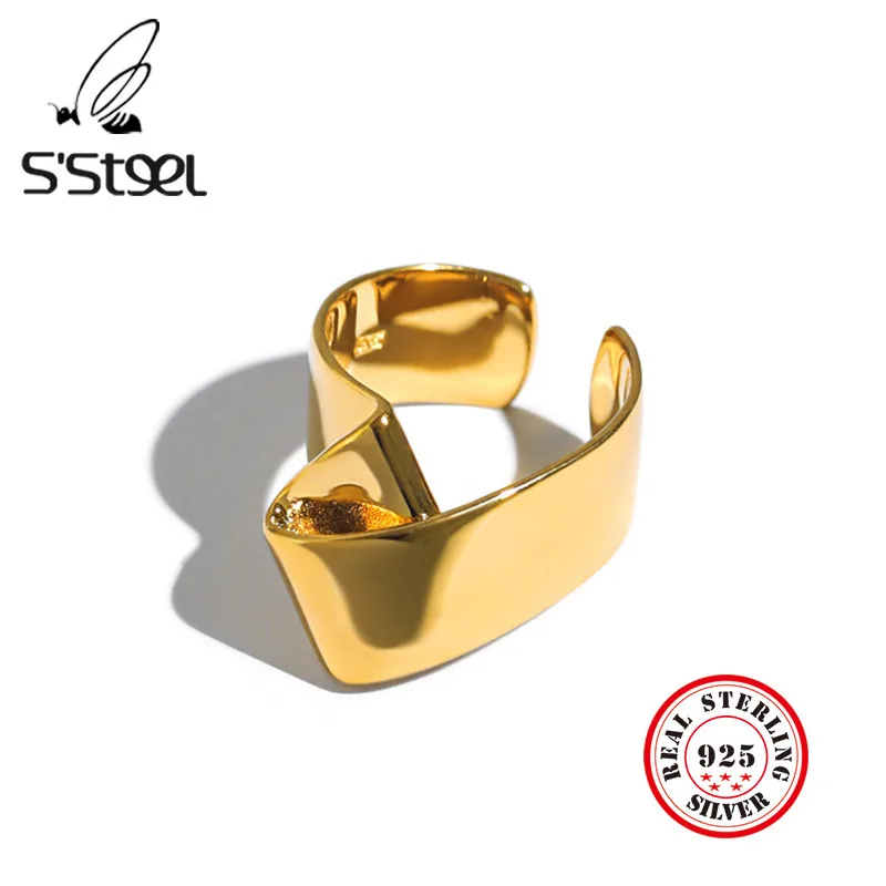 

S'STEEL 925 Sterling Silver Rings Gifts For Women Minimalist Korean Geometric Gold Ring Joyas De Plata 925 Mujer Fing Jewellery