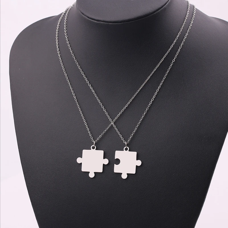 

New Fashion Stainless Steel Couple Pendant Necklace 1 Pair Lover Paired Puzzle Necklaces for Friendship Lover Jewelry Gifts