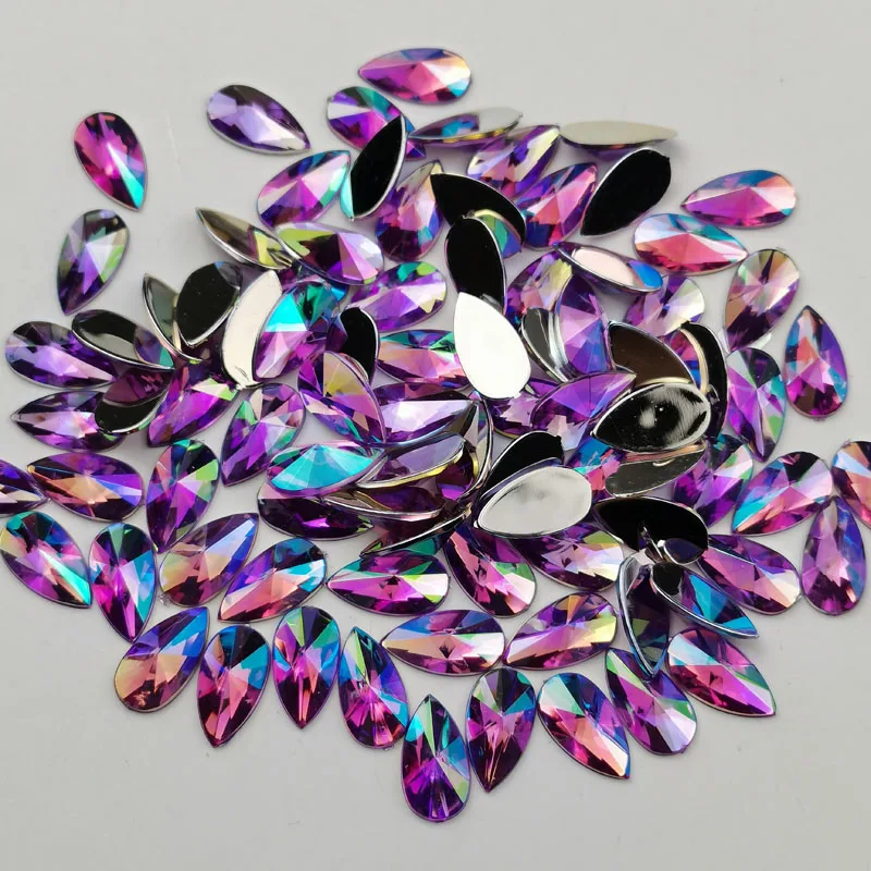 

100pcs Acrylic Teardrop 8x13mm Flatback AB Nail Rhinestones Non Hotfix Stone Strass Stickers For Crafts And Nail Art Decorations