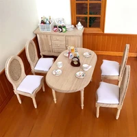 112 miniature dollhouse furniture wooden dining table chair set simulation toy for dollhouse decoration new