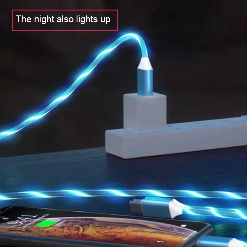 Три в одном светящийся кабель для передачи данных растяжки Красочные линии