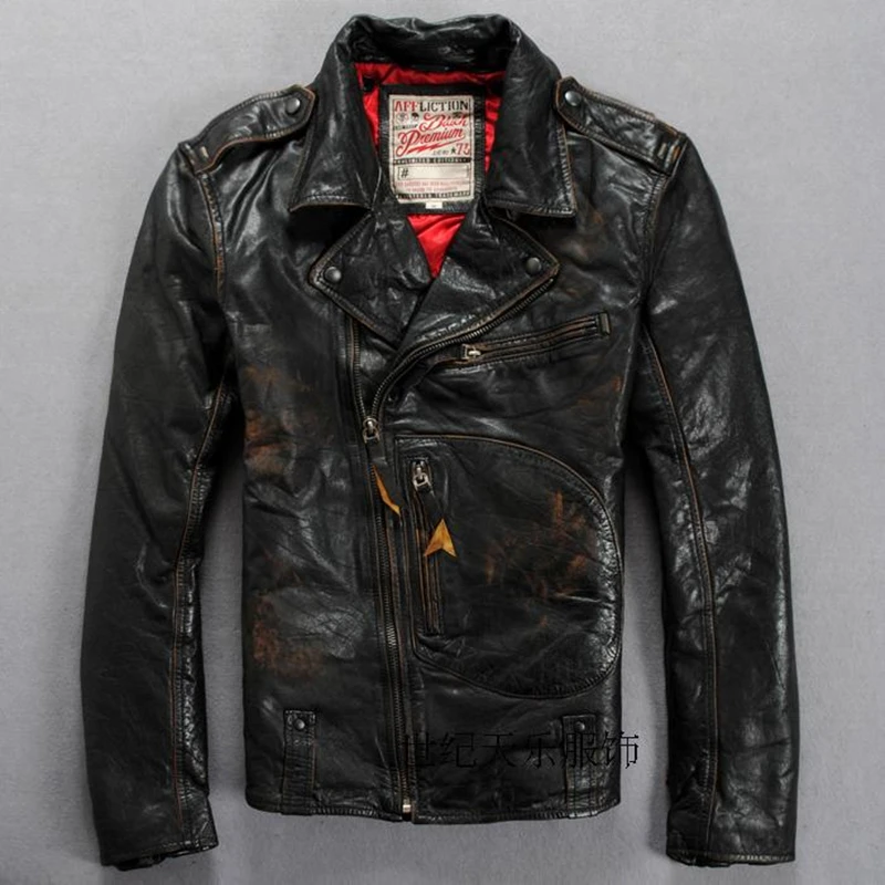 

Men's Genuine Leather Black Jacket Vintage Classic Motorcycle Biker Casual Soft Cowhide Male Slim Fit Spring Autumn Russia Coats