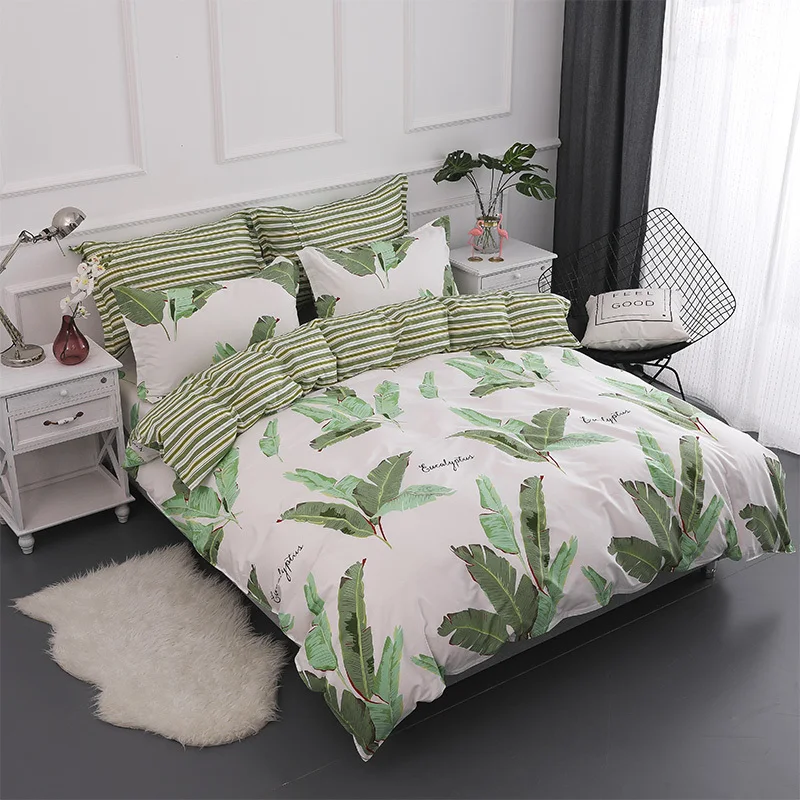 

2021 Home Textile King Twin 100%Cotton Bedding Set Baby Kid Teen Girl Boy Linen Banana Leaf Duvet Cover Bed Sheet Pillowcase