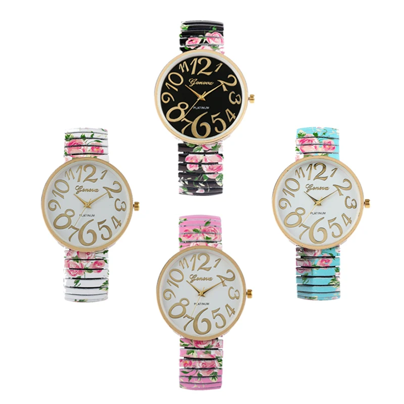 Часы женские кварцевые с арабскими цифрами модные наручные принтом без пряжки