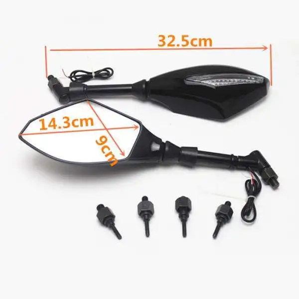 

Motorcycle LED Turn Signal Light Rearview Mirrors W/ Clear Cover 1087 -Black