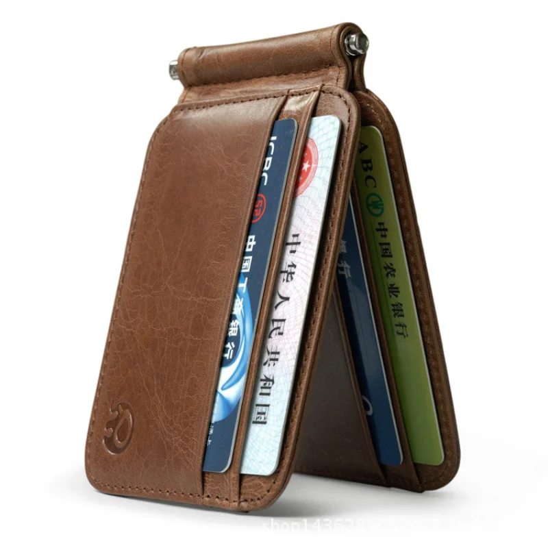 Мужской тонкий кошелек из натуральной кожи складной зажим для денег и кредитных