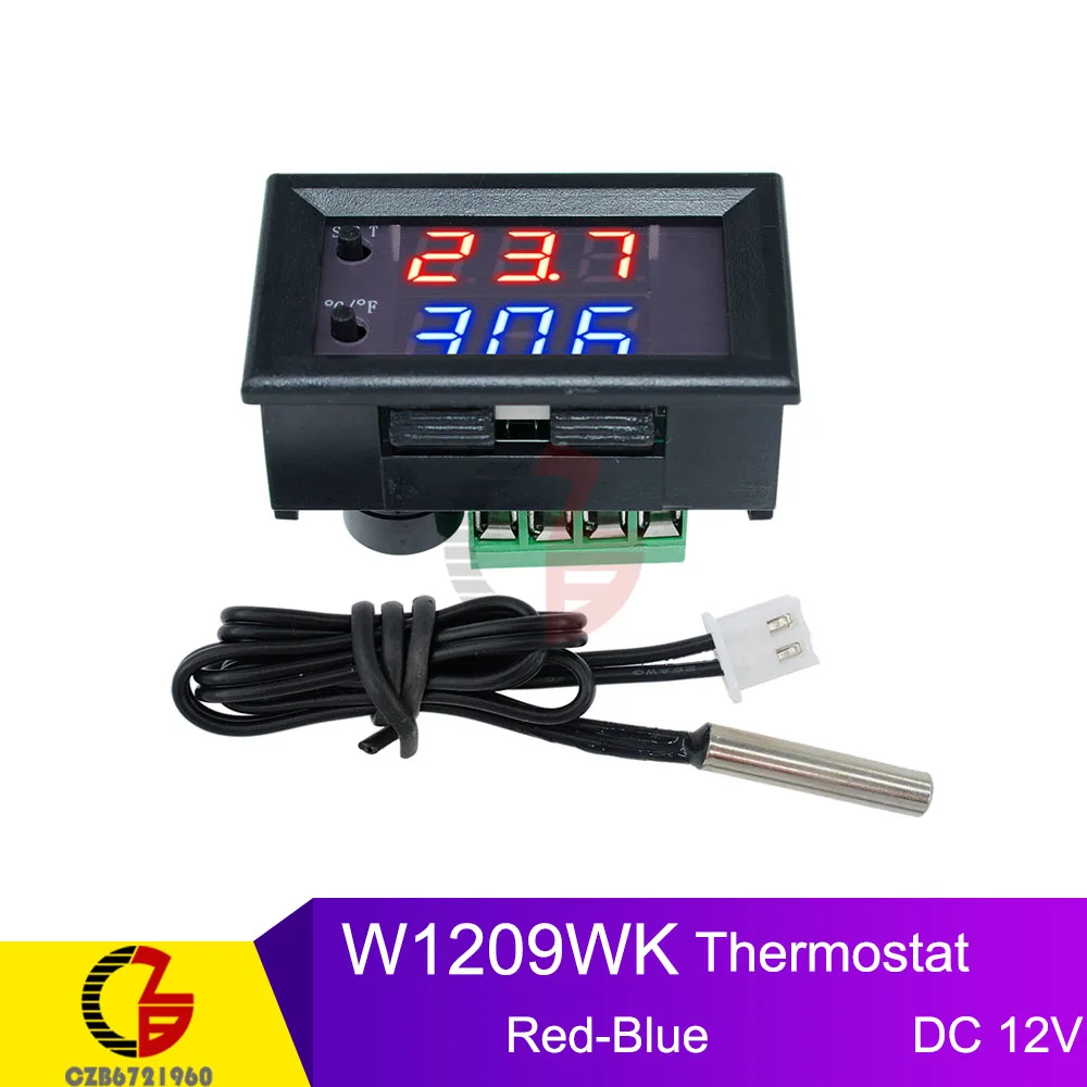 W1209WK 12V Red-Blue 12 В 24 в 110 В 220 В цифровой термостат регулятор температуры Регулятор терморегулятор инкубатор подпольный Датчик нагрева метр - Цвет: W1209WK 12V Red-Blue