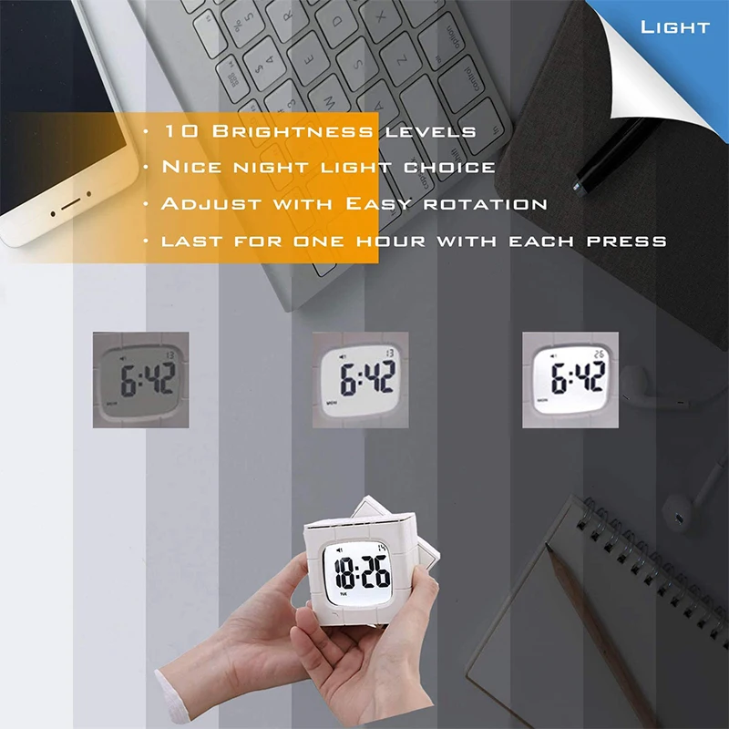 Digital Rubik’s Cube Clock with Calendar ，2 Alarm Settings Night Light desk clock 1-60 Minutes Timer 10 Level Brightness | Дом и сад