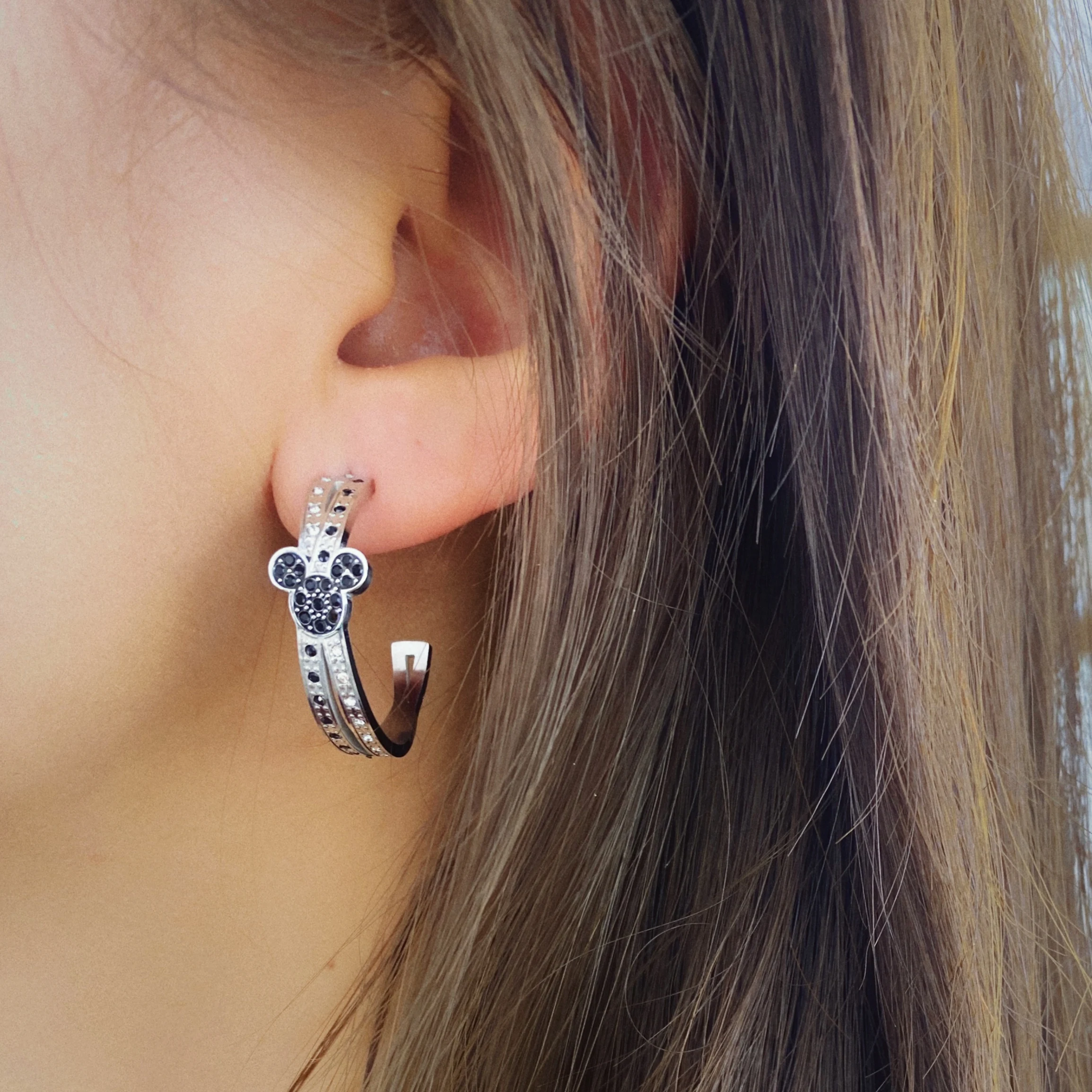 

2020 Trend Cartoon Kawaii Mouse Earrings Stainless Steel Black White Zircon Earrings Trendy Women Jewelry Gift Wholesale