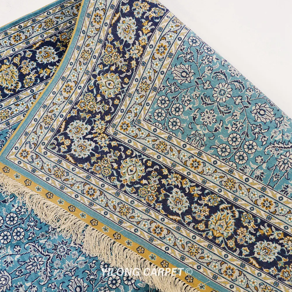 5'x7' Blue All Over Hand Woven Silk Rugs Persian Qum Medallion Carpet (HF382H) | Дом и сад