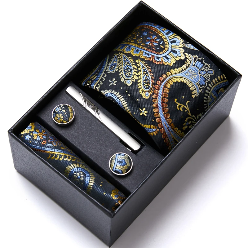 

Высококачественный роскошный галстук из 100% шелка разных цветов набор карманных квадратов запонок зажим для галстука коробка для галстука ...