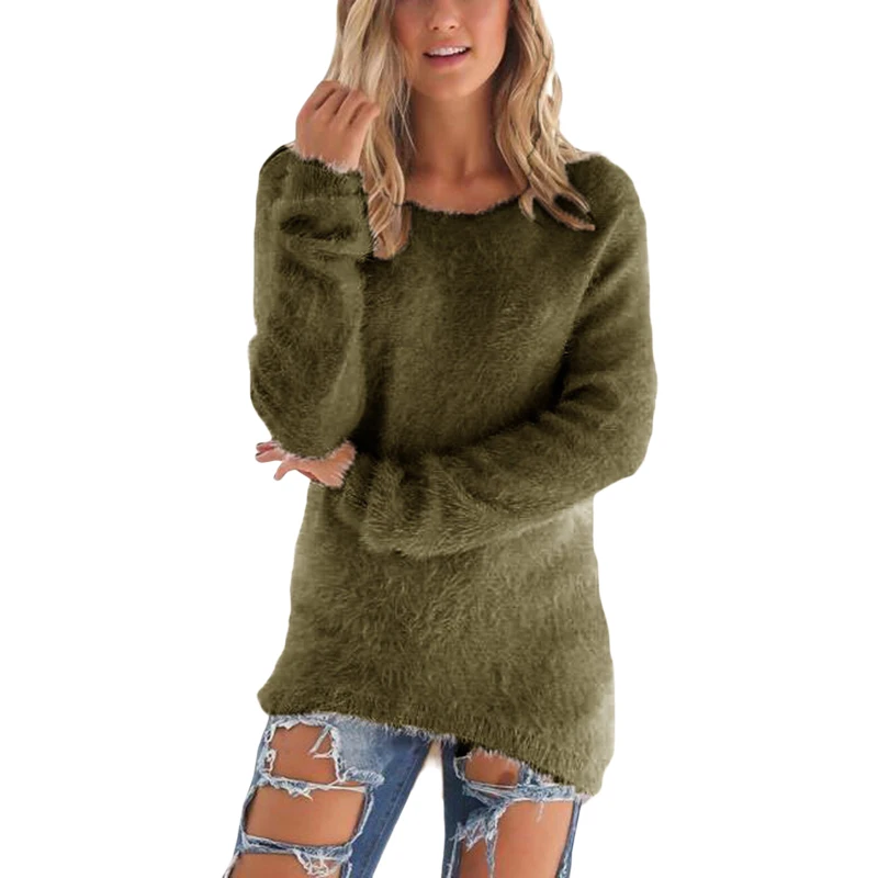 

Women's Fluffy Loose Fit Solid Long Sleeve Sweaters Casual Fuzzy Hoodies Soft Comfy Warm Fleece Sweatshirt MJKIUY1