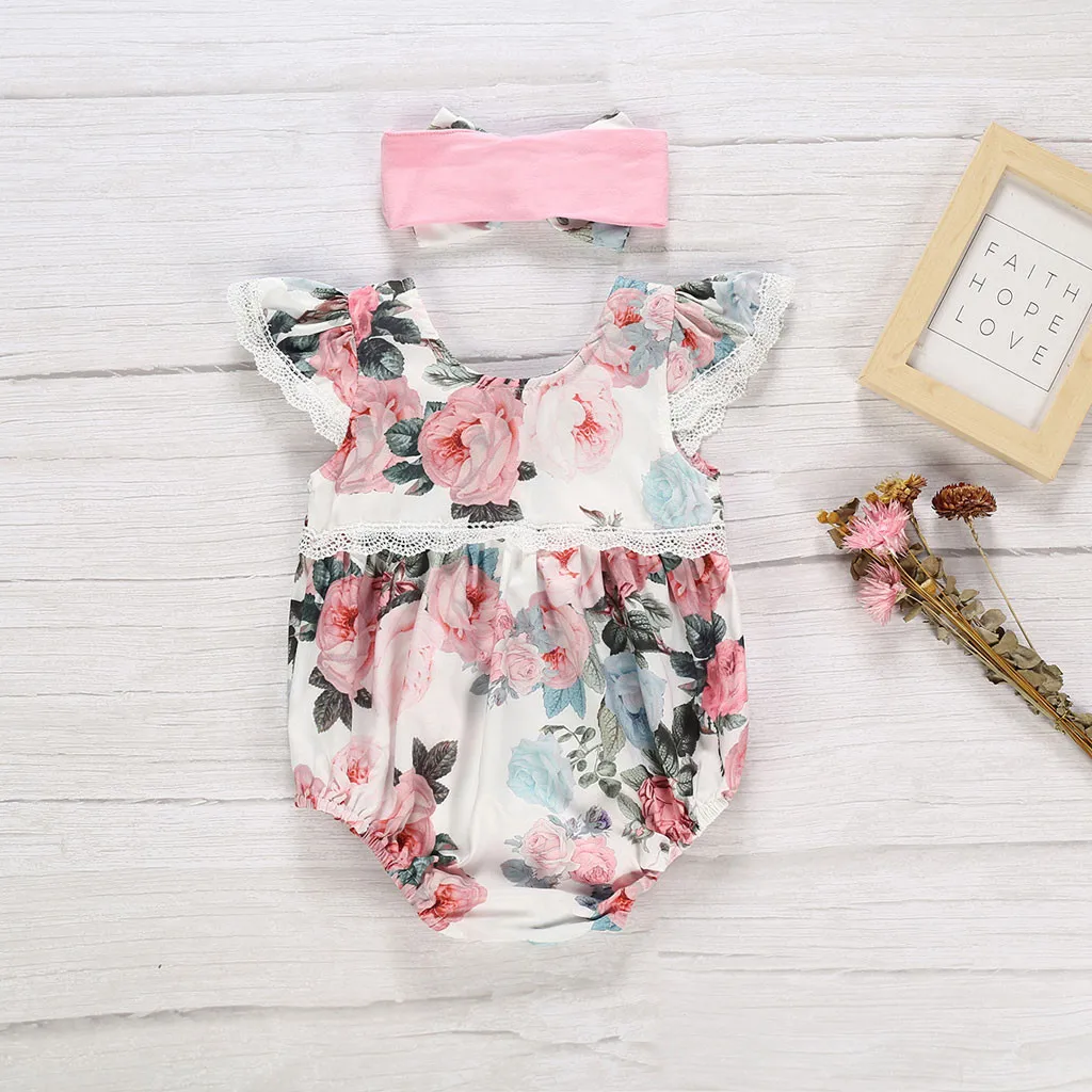 Новое летнее платье для девочек комбинезон халат с цветочным принтом + повязка