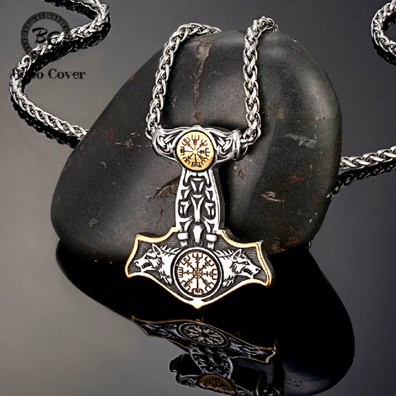 Двухстороннее мужское ожерелье с компасом Viking мужской якорь молоток Mjolnir