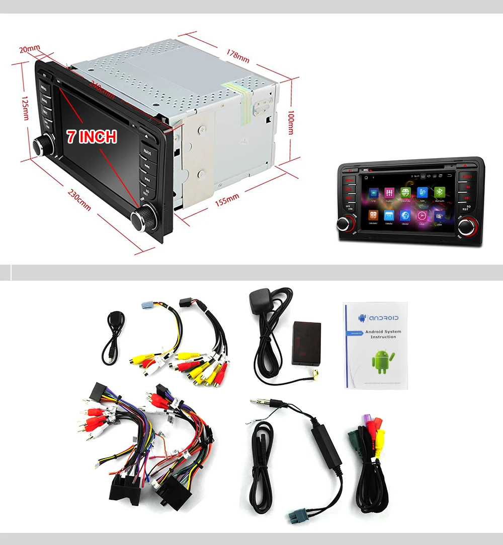 

MCWAUTO for Audi A3 / S3 7 inch Android10.0 Quad Core Operating System Car DVD Player with Screen Mirroring 2G RAM 16G ROM