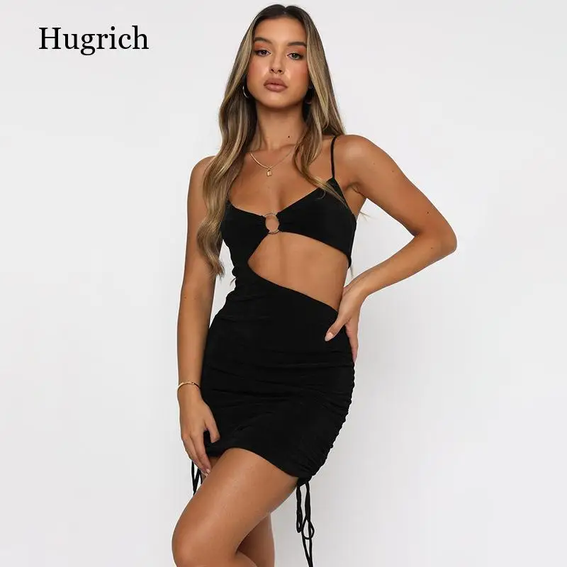 

New Sexy Sleeveless Mini Dress Women Cut-Out Backless Drawstring Bodycon Dresses Femme Summer Party Wrap Short Vestidos 2021