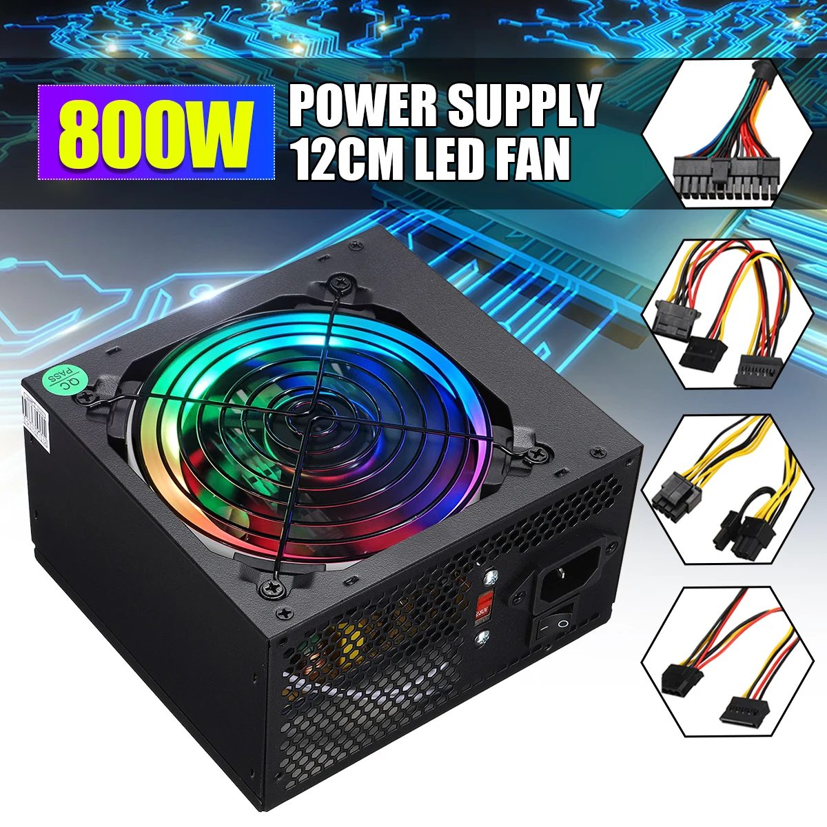 Блок питания Max 800 Вт блок PFC 110 В штепсельная вилка стандарта США 12 см разноцветный