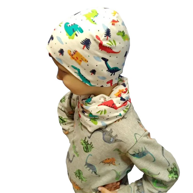 Детская шапка из хлопка и шарфа с мультяшным принтом | одежда обувь