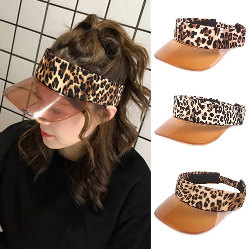 Ladies Leopard Print Summer Sun Protection Hat Outdoor Visor Plastic Empty Top Anti-UV Cap Riding Vacation C | Спорт и развлечения
