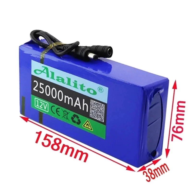 High Quality Super Rechargeable Portable Lithium-ion Battery DC 12V 25000mAh With US or EU Plug 12.6v 25Ah battery pack+charger |
