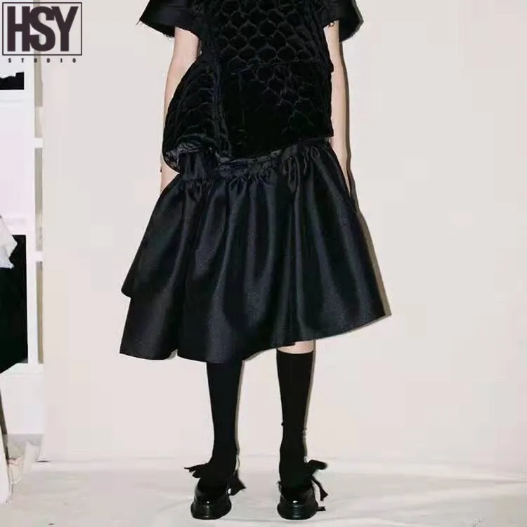 【HSY】2019 осень зима новые женские черные Асимметричные подол широкий тип