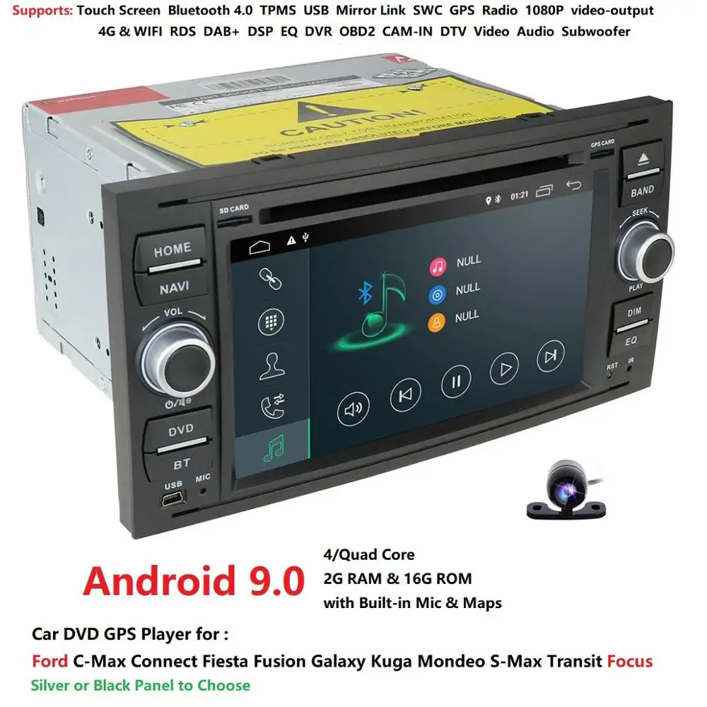 Hizpo 2 Din Android 9,0 четырехъядерный автомобильный dvd-плеер gps навигация wifi 4G для FORD S-Max Kuga Fusion Transit Fiesta Focus II SWC
