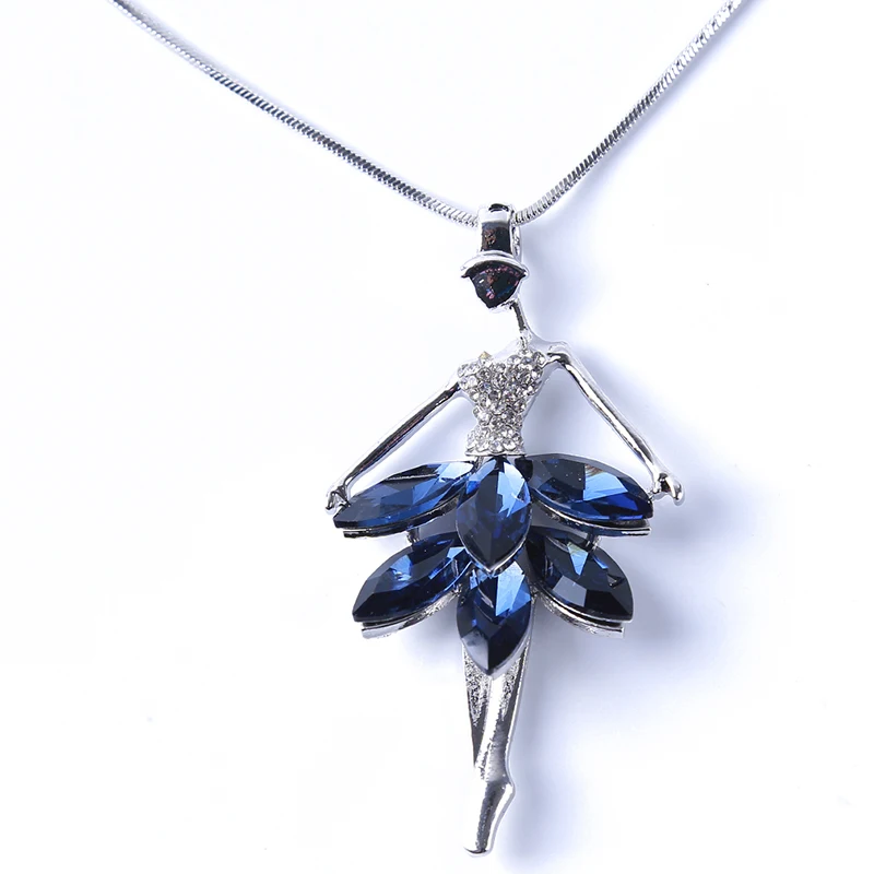 

Fashion Blue Ballet Dance Girl Pendant Necklace Ballerina Silver Color Link Chain Pendant Necklaces Jewelry