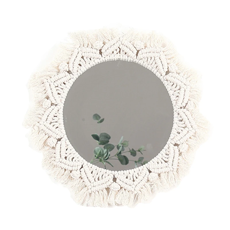 

Nordic Wall Mounted Round Cotton Rope Braided Tassel Mirror Makeup Home Hanging Decoration Bathroom Dressing Decor Mirrors Hangi