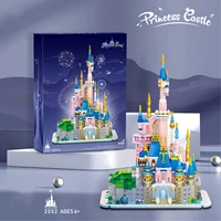 disney world park micro diamond block disneyland fairy tales pink princess castle model brick toy nanobrick with light for gifts