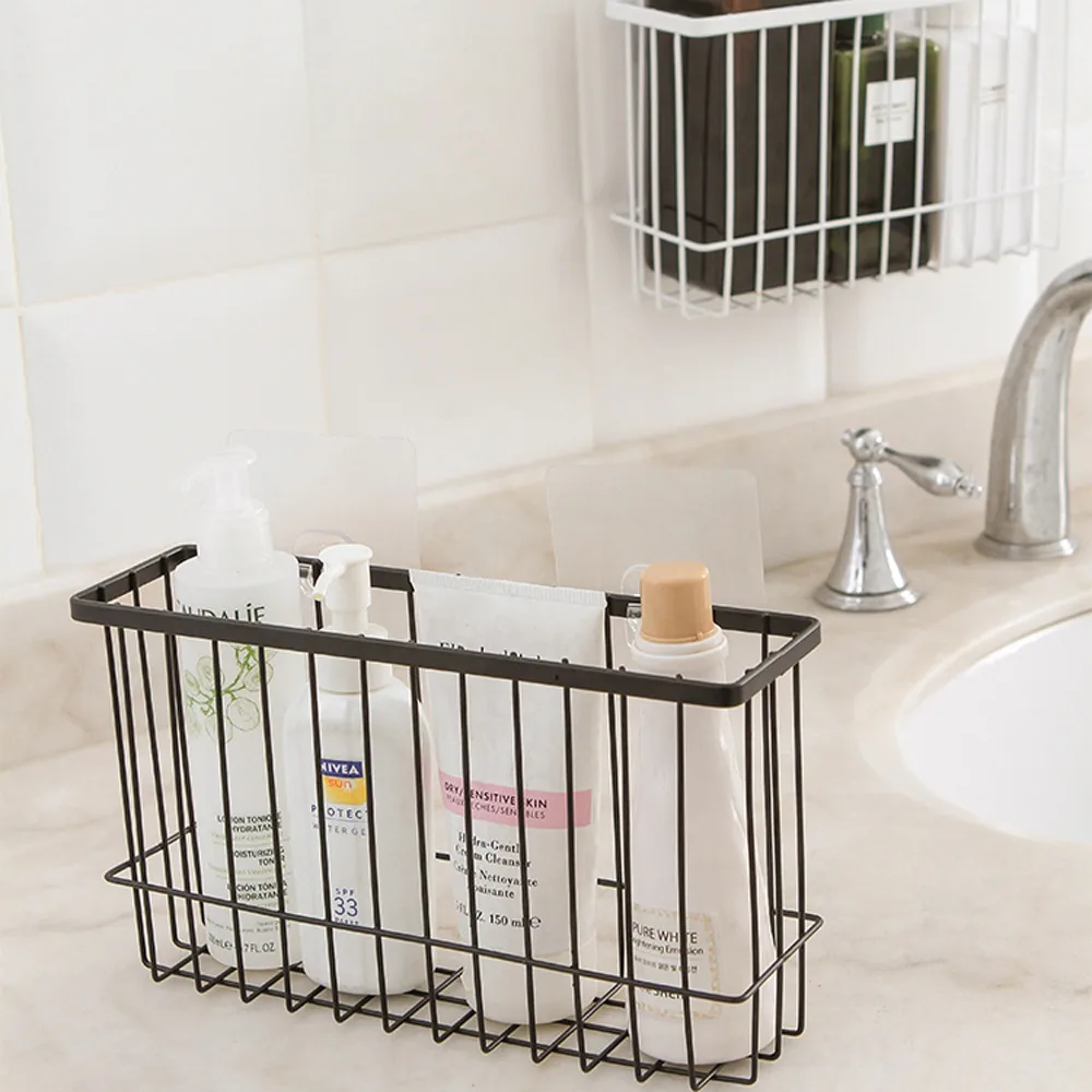 

Organizer Iron Rack Wire Bathroom Kitchen Bin Basket Self-Adhesion Storage Mesh Kitchen，Dining & Bar